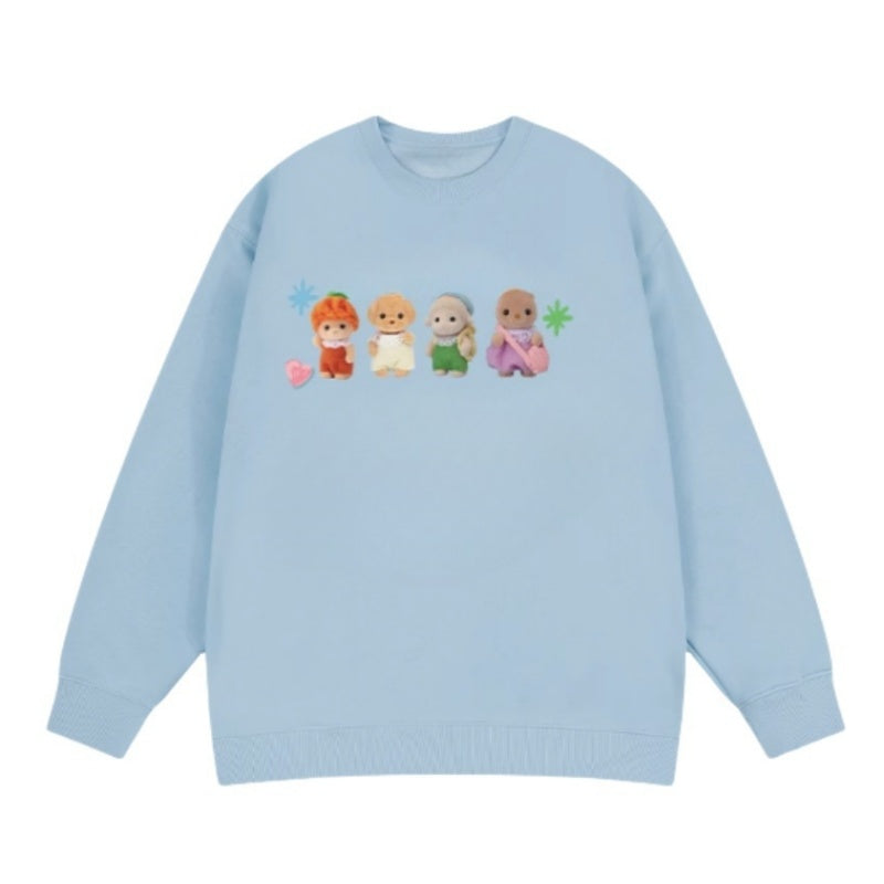 Playful Doll Motif Blue Crewneck Sweatshirt