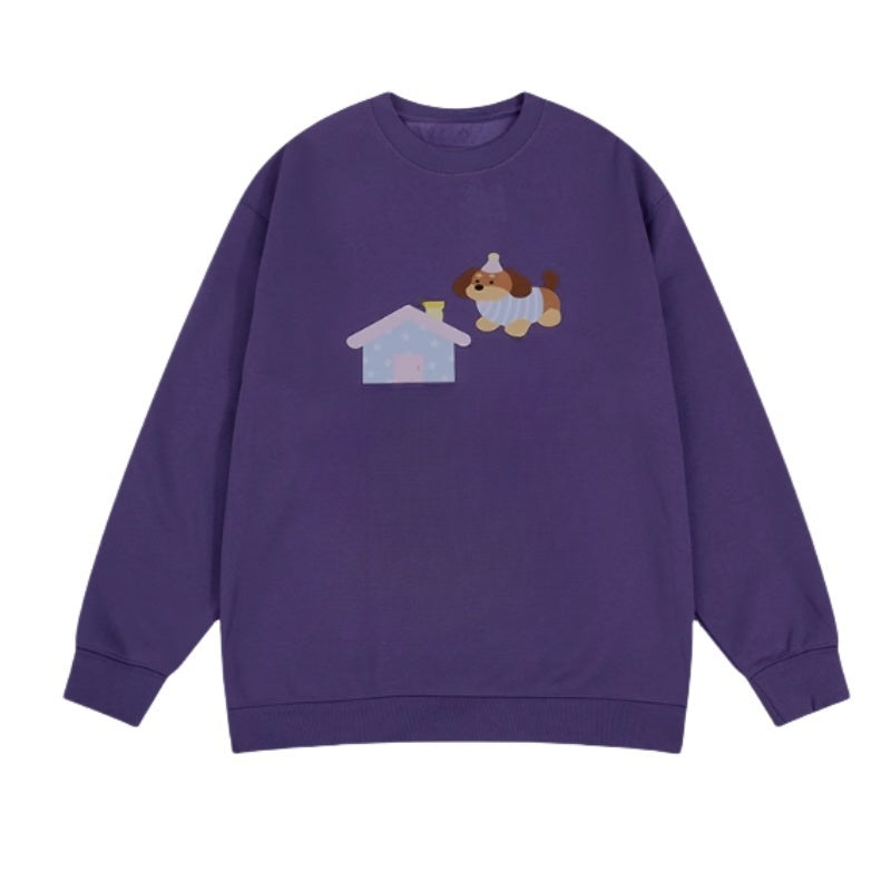 Vintage-Inspired Dark Purple Casual Sweatshirt