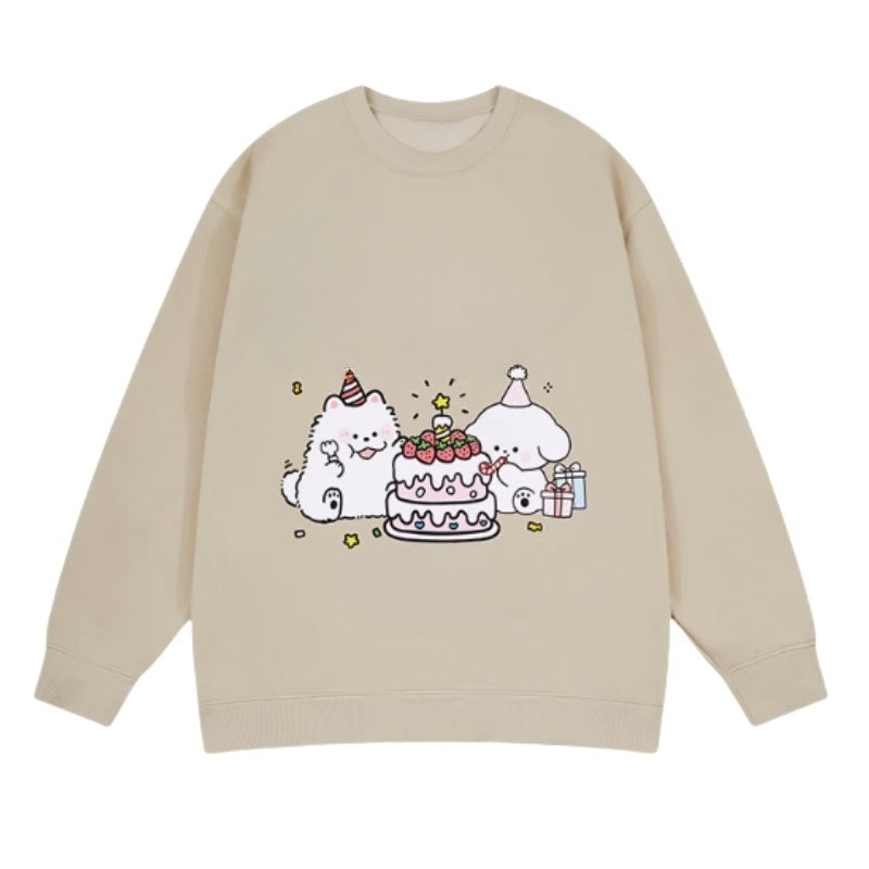 Playful Dog & Cake Design Crewneck Sweatshirt